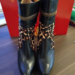 Michael Kors Black and Leopard Ankle Boots